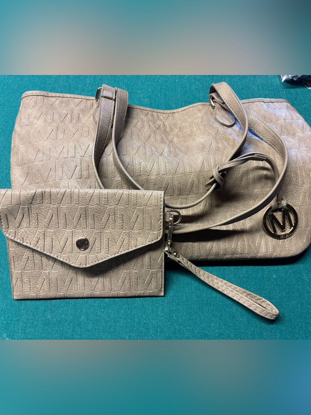 Michael Kors Taupe Signature Monogram Shoulder Bag with Matching Wallet